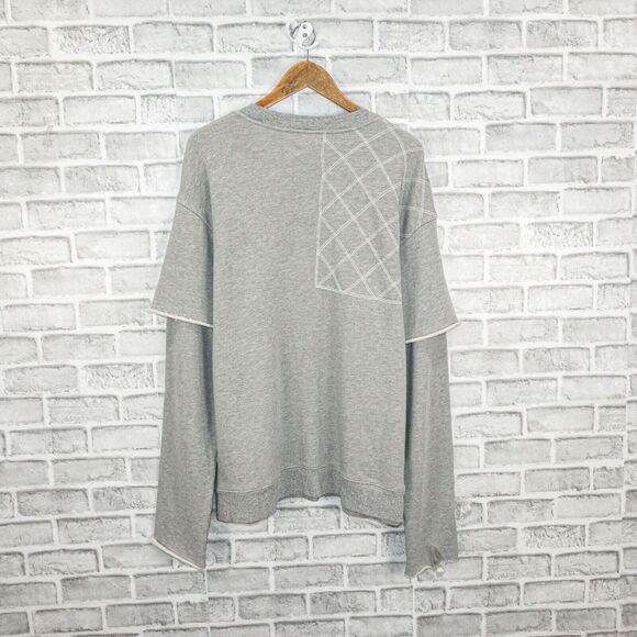 RtA Brand French Terry Crew Sweatshirt Layered sleeves in Heather Gray size L - Picture 3 of 9